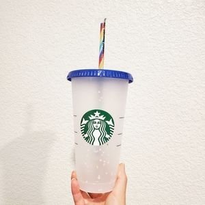 NEW Starbucks Rainbow Color Changing Confetti Cold Cup Tumbler Pride 2020 Straw